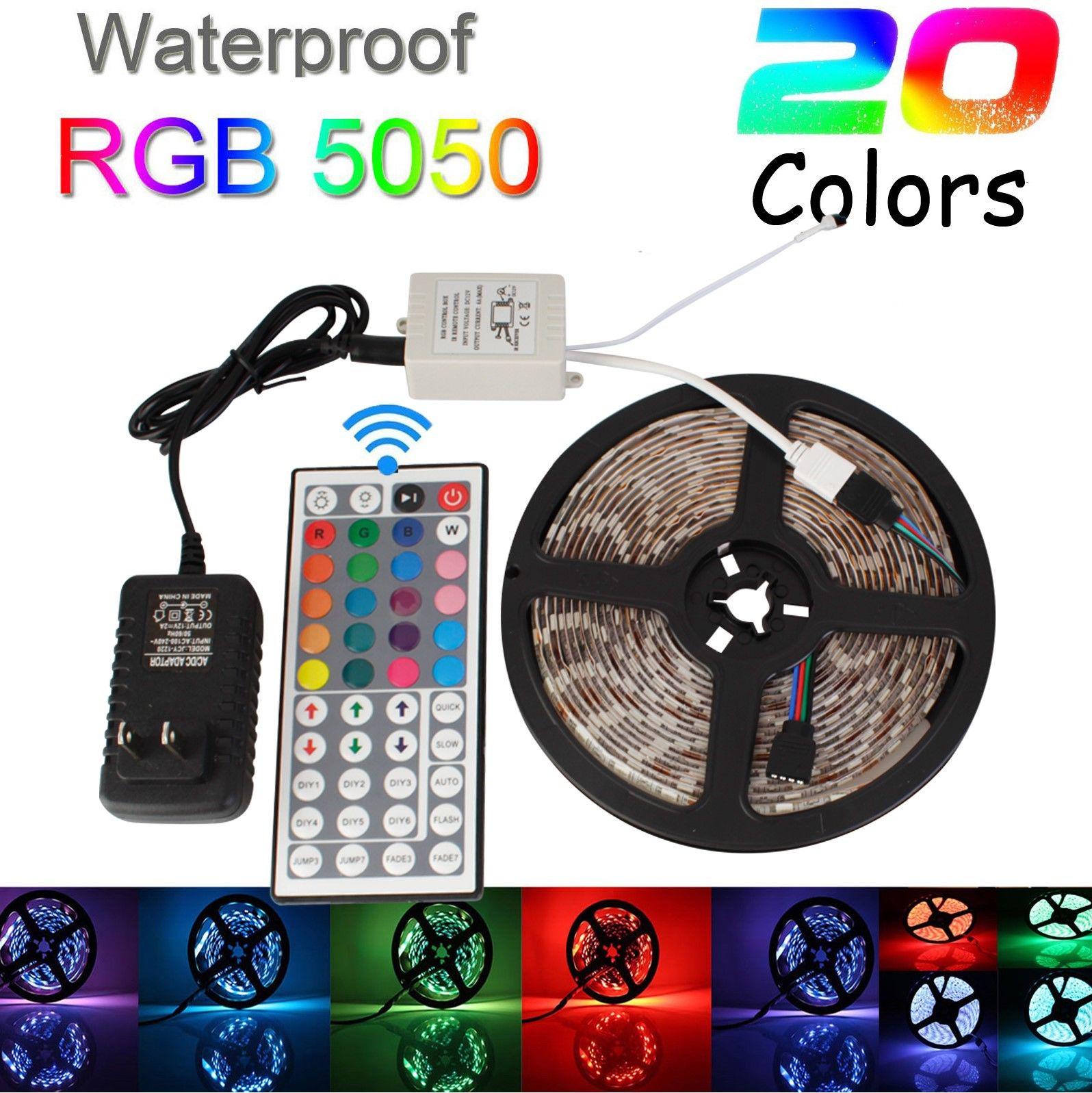 

Водонепроницаемая светодиодная лента 5M RGB 5050 SMD 44 пульта дистанционного управления 12 В EU Power Полный комплект