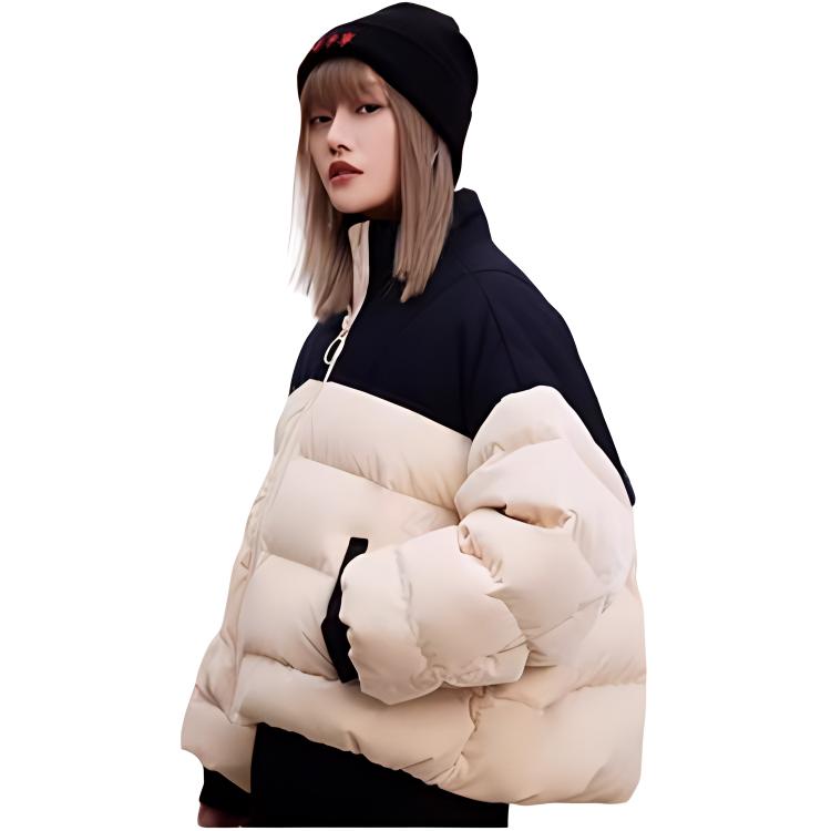 Li Ning Sports Lifestyle Series Color Block Logo Embroidered Warm Casual Loose Down Jacket Women Outerwear Swan-White AYMR228-4