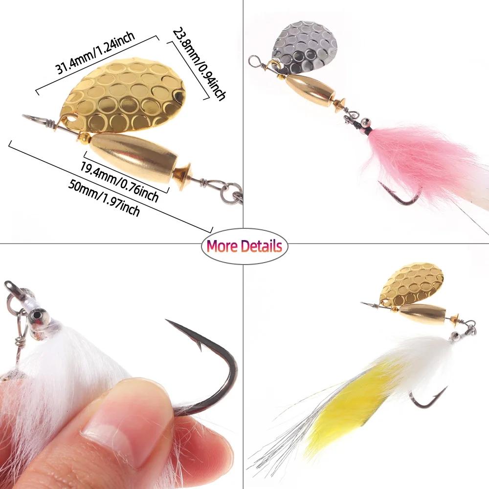 Bimoo 2pcs/5pcs Mix Bead Chain Eye  Hare Zonker Streamer W/Brass Sinker Spoon Lure Bait Set Decoy Bait Sequins Stinger Fishhook Spinner Fishing Lure