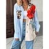 New Women's Autumn Casual Vacation Personalized Trendy Printed Striped Patchwork Shirt