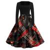 Women's Casual Christmas Print Square Neck Vintage Dress for Holiday Party