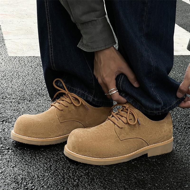 Derby shoes men's 2024 spring and autumn new big head shoes thick sole height increase low top round head fashion leather shoes 14701-J