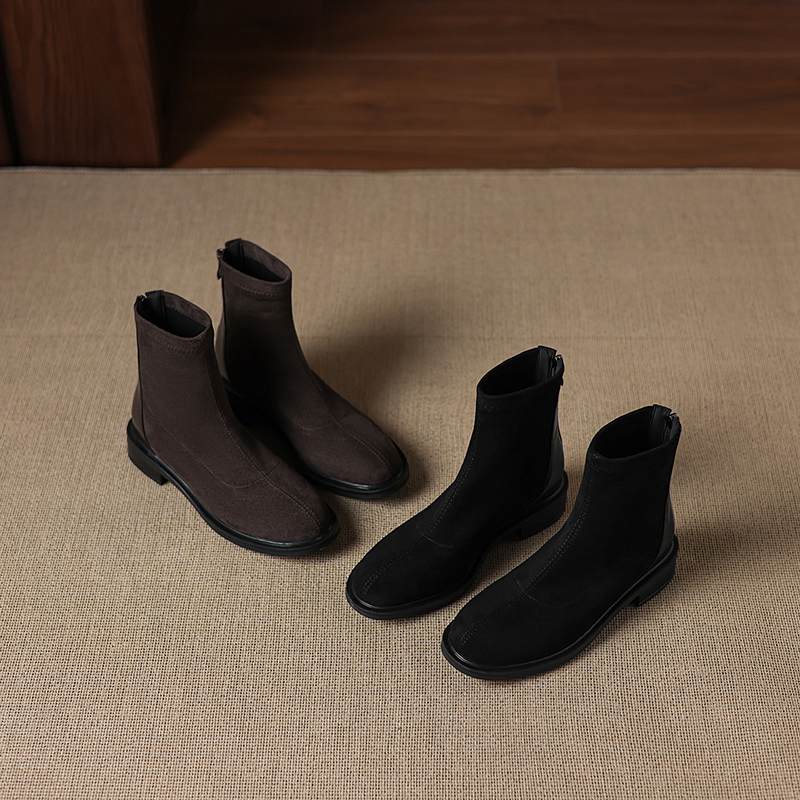 Krazing Po Flock Winter Round Toe Size 33 Chelsea Boots Size 43 Zipper Fashion Low Heels Stretch Ankle Boots