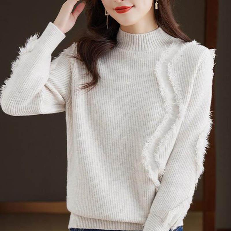 Sweater for Women Autumn Winter Thickened Warm Knitted Stretchy Long Sleeve High-neck Tops