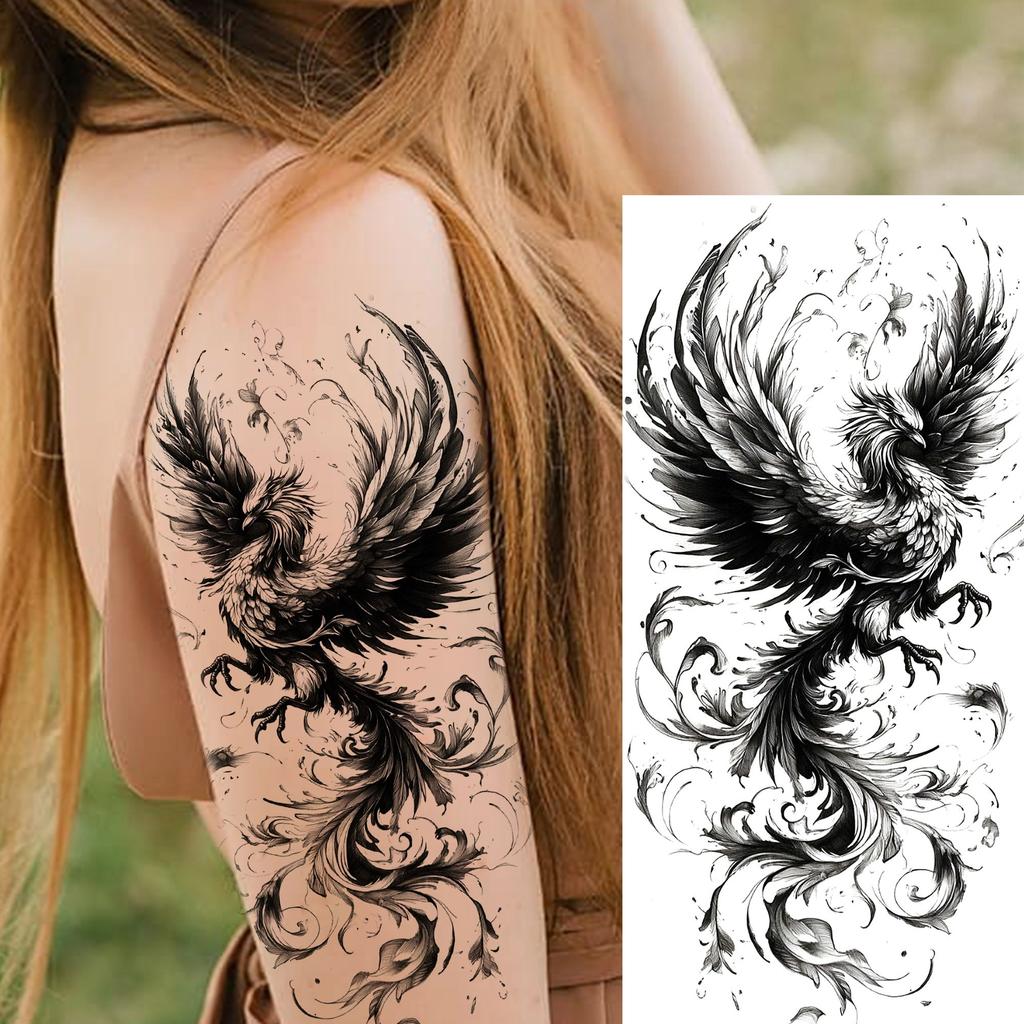 1 Sheet Phoenix Watercolor Temporary Tattoos For Women Girls Fake Covers Up Water Transfer Tattoo Sticker Adults Arm Waist Thigh