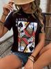 Unisex Queen of Hearts Graphic Print T-Shirt Short Sleeve Crew Neck Casual Top Medium Stretch Machine Washable | Playing Card Apparel | Cartoon Style
