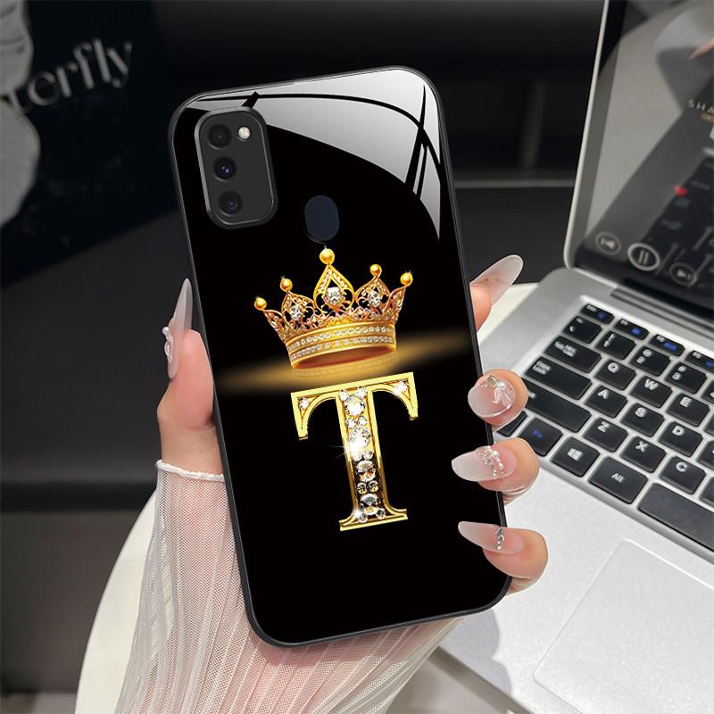 Für Samsung M21 M31 M21S M31S Hülle Modische Buchstaben Hartes Gehärtetes Glas Rückseitenabdeckungen Für Samsung Galaxy M30s M 31 M 21 Handyhülle