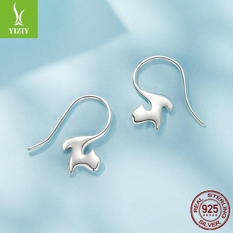 S925 Whole Body Sterling Silver, Kitten Ear Hook, Simple Niche Cute Animal Earrings Female Cross-Border