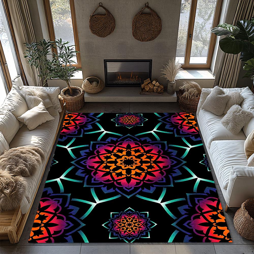 Unique Mandala Area Rug Bohemian Floor Mat Home Decor Living Room Bedroom Carpet Non Slip Washable Abstract Pattern Artistic Des