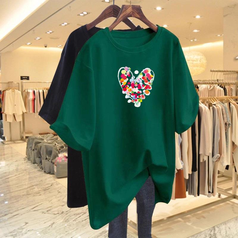 Women's Pure Cotton Heart T-Shirt, Loose Oversize Design, Summer 2026 Collection, Short Sleeve, Niche Fashion.