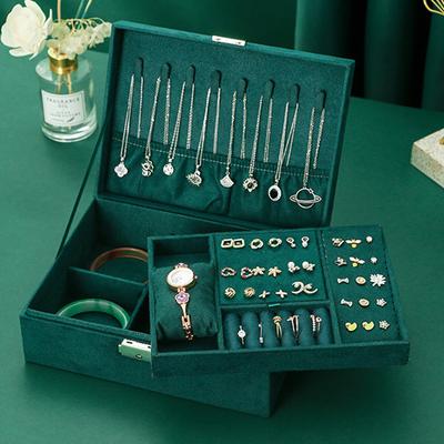 Vintage Jewelry Display Box Double Layer Velvet Pendant Necklace Bracelet Earring Ring Watches Storage Boxes Jewellery Organizer