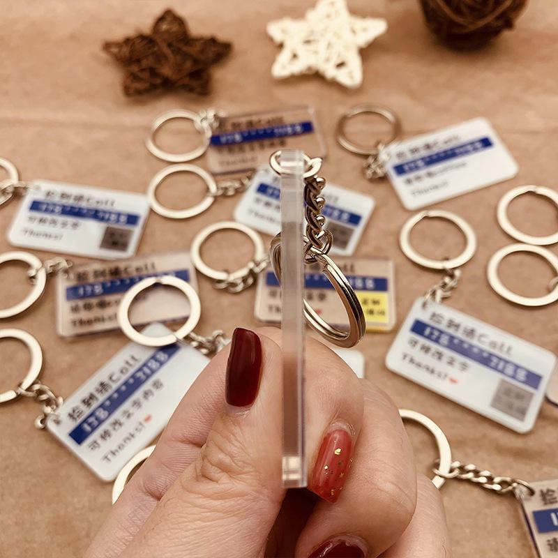Creative Acrylic QR Code Keychain & Contact Card Pendant – Lost & Found Accessory for School Bags