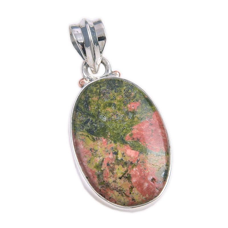 Natural Unakite Gemstone Handmade 925 Solid Sterling Silver Pendant 1.5" z6U72