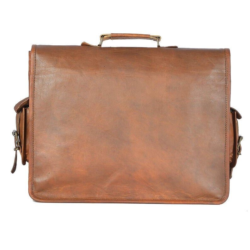 Ny bärbar datorväska Herr Real Goat Leather Vintage Brown Messenger Shoulder Portfölj