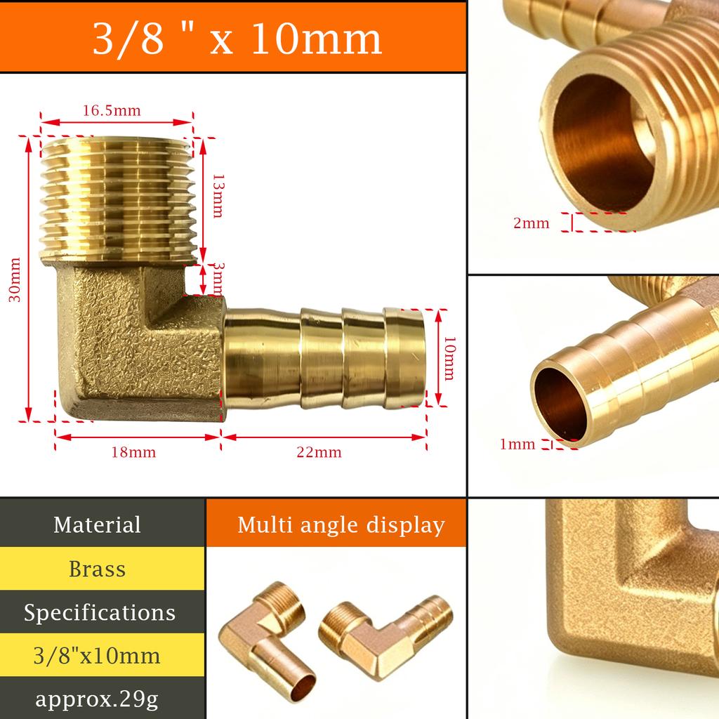 1 Stück Messing-Winkelverbinder 6-19mm Schlauchtülle auf 1/8-1/2' Pagodenfitting Korrosionsbeständig für Kraftstoff-Luft-Wasser-Transferrohr