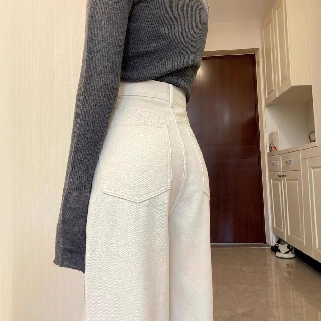 White High-Waist Wide-Leg Jeans for Women - Spring/Summer Loose Fit, Slimming Straight-Leg, Floor-Length Pants