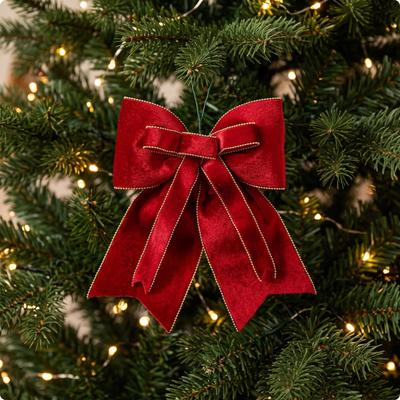 Elegant Velvet Christmas Bow | Long Ribbon Tails, with Beads, for Wreaths S