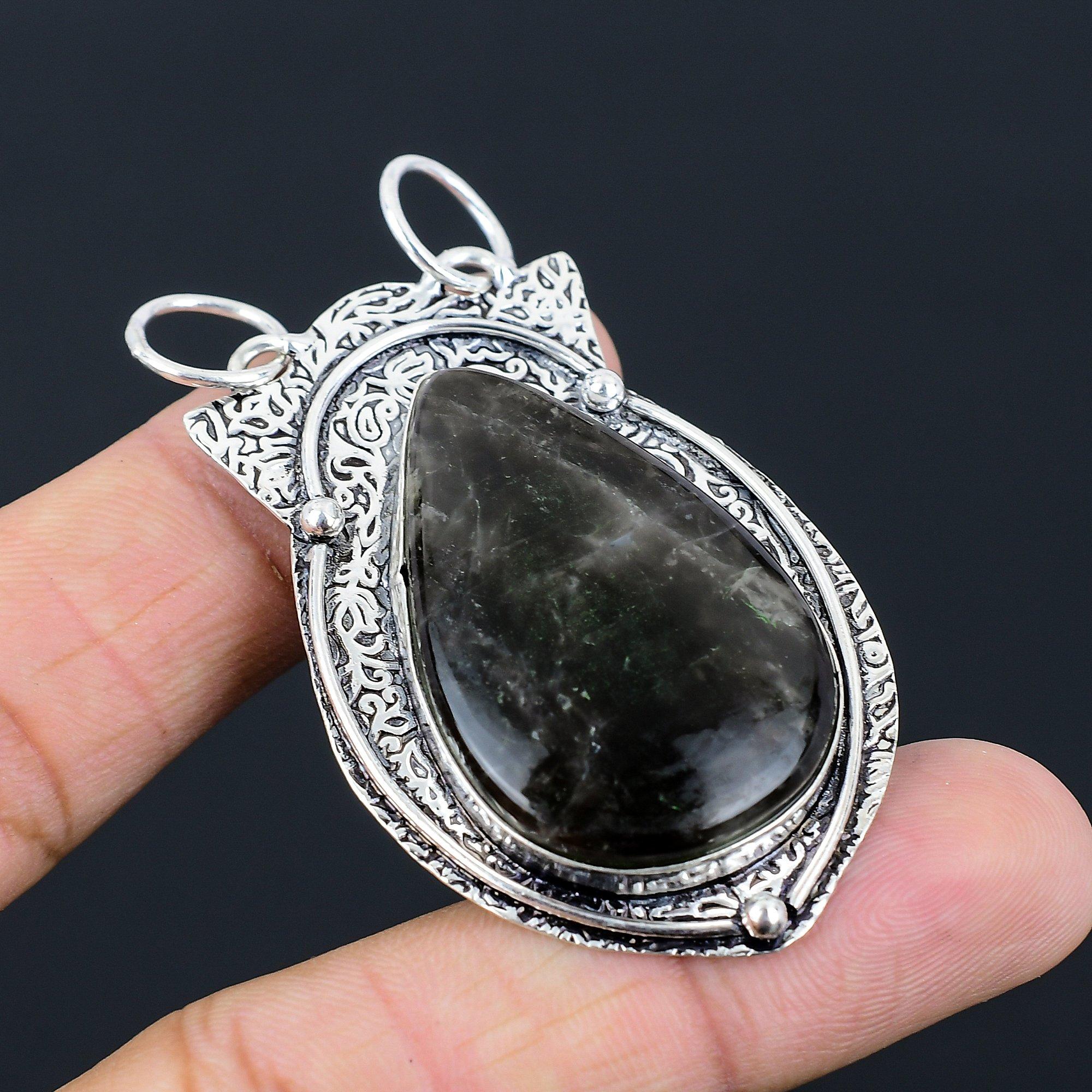 Daughters Day Deal 925 Silver Pear Natural Fume Agate Handcrafted Mother Pendant