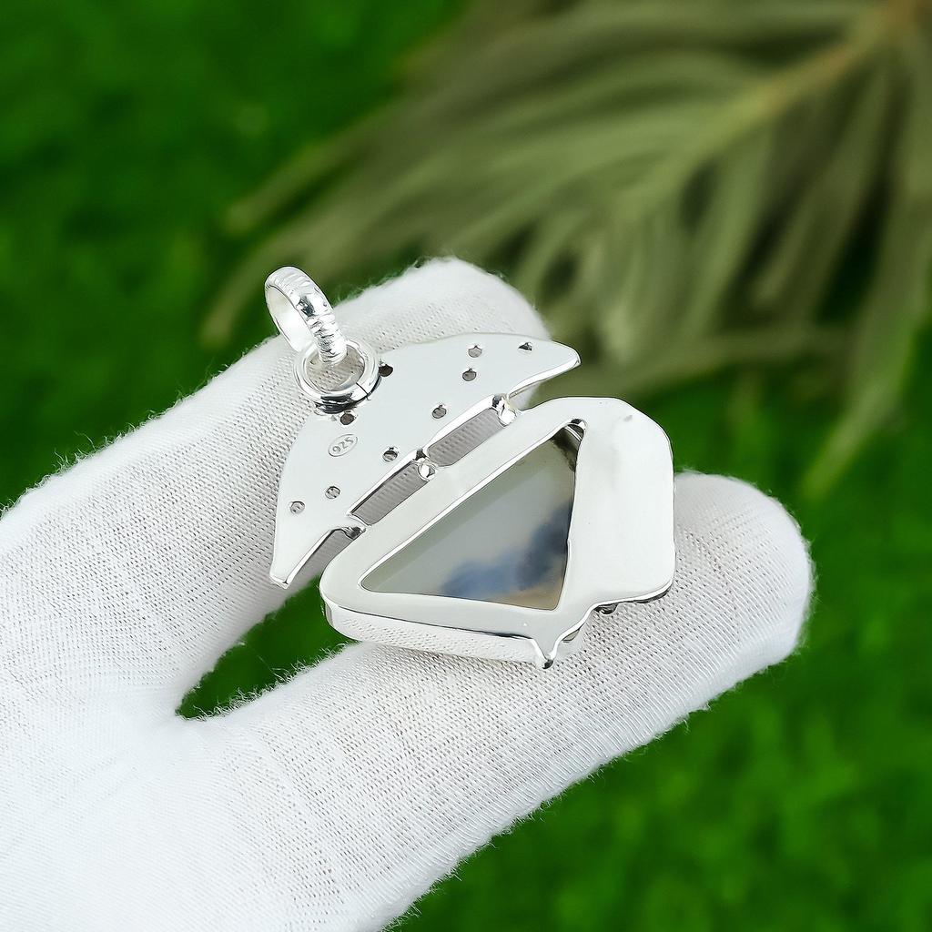 Gift For Her 925 Sterling Silver Natural Dendrite Tiger Gemstone Jewelry Pendant