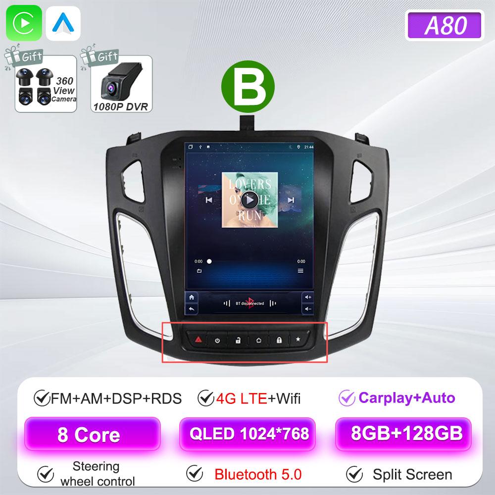 Android 16 Car Radio For Ford Focus 3 Mk 3 2011 2012 2013 2014- 2019 For Tesla Style Carplay Stereo Head Unit GPS 4G Wifi DSP BT