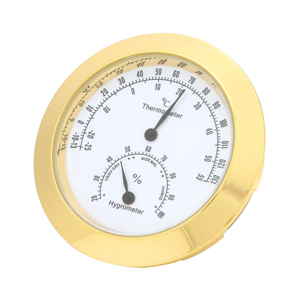 Round Thermometer Hygrometer Humidity Temperature Meter for Violin Guitar Case (Gold)