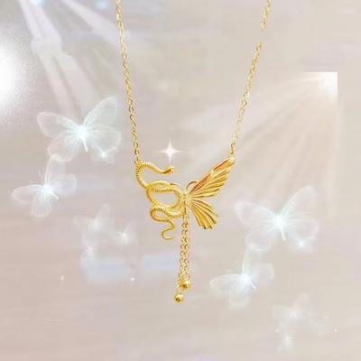 New Style of Spirit Snake and Butterfly Necklace for Women Asymmetric Niche Design and Versatile Temperament and High-end Collarbone