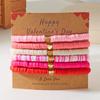 5/6/7Pcs/Set Bohemian Polymer Clay Beaded Bracelets for Women Romantic Sweet Pink Wristband Bangle Valentine's Day Jewelry Gift