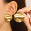 Stainless Steel Pleated Geometric Earrings For Women Girls Fashion Jewelry Trendy Vintage Women's Smooth Gold Color Stud Earring