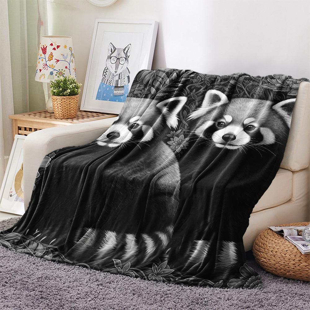 1PC Black white animals Print Flannel Blanket, High quality Comfortable for All Seasons, Home Decor, Warmth and Comfort