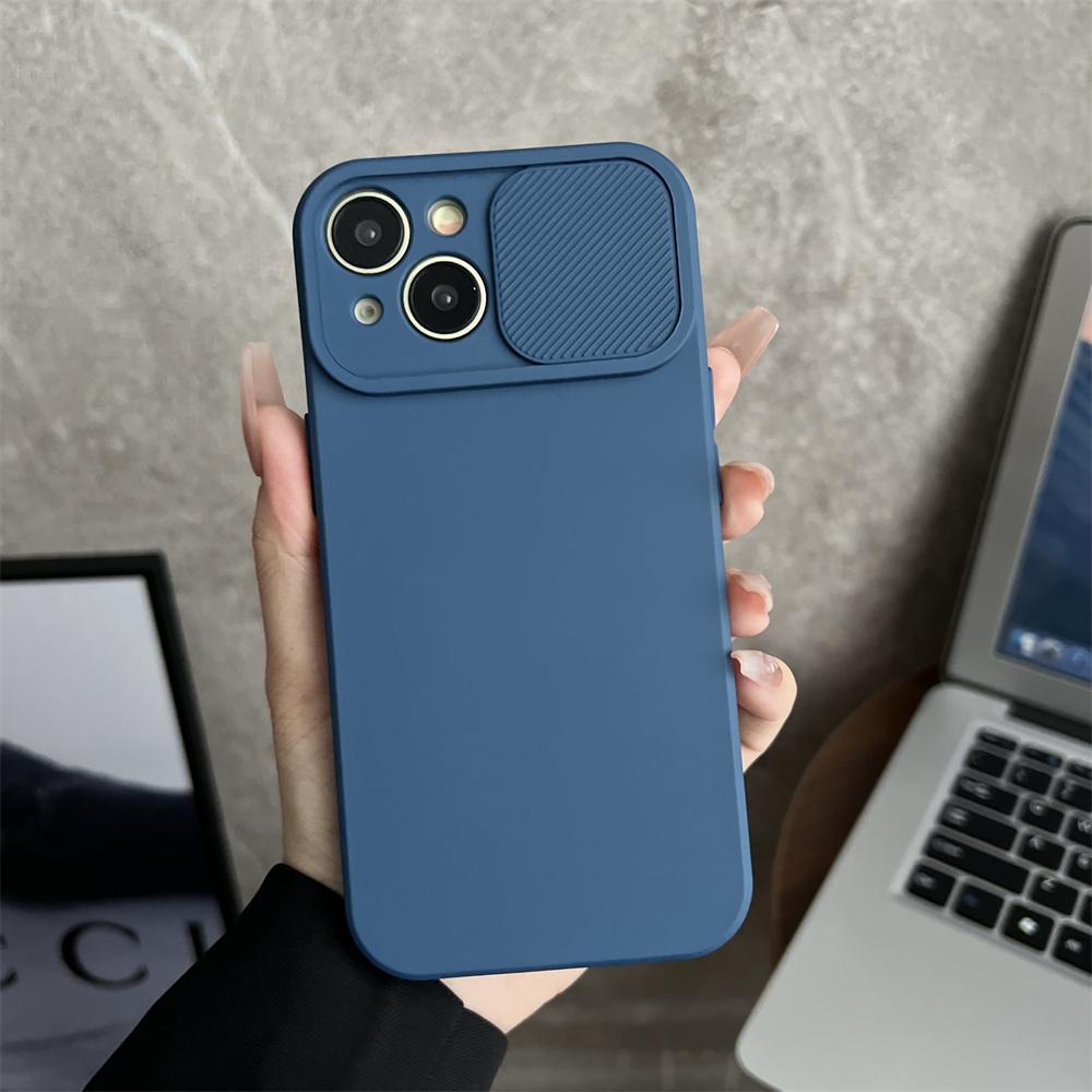 Fashion Solid Color Slide Camera Protection Soft Silicone Case For iPhone 16 15 14 Plus 13 12 11 Pro Max XS XR 7 8 Bumper Cover