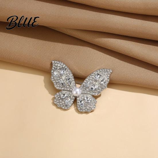 Faux Pearl Rhinestone Brooch Women Three-Dimensional Butterfly Design Pin