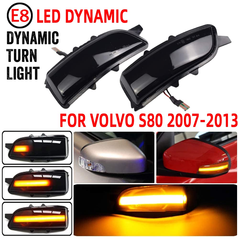 2Pcs Led Dynamic Turn Signal Lights Sequential Yellow Lights Black Shell Side Mirror Reflector Compatible For Volvo C30 S80 S40 V70 S60