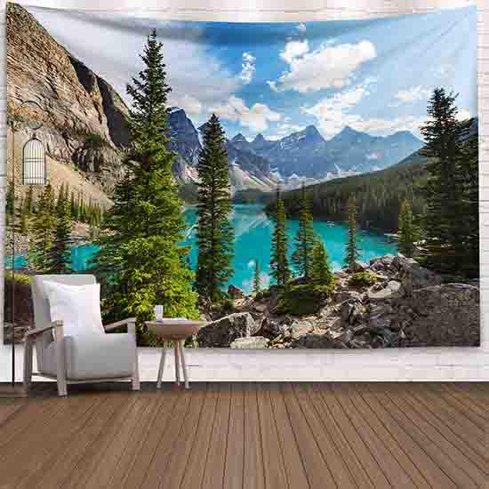 Forest Waterfall Tapestry Wall Hanging Halloween Green Tapestry Eye Protection Tapestry Home Decor Mural