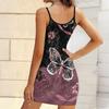 Summer New Butterfly Fruit Trees and Geometry  Patterns  Print Sleeveless Bodycon Dress with Pockets Sexy Slim Fit Elegant Party Dress