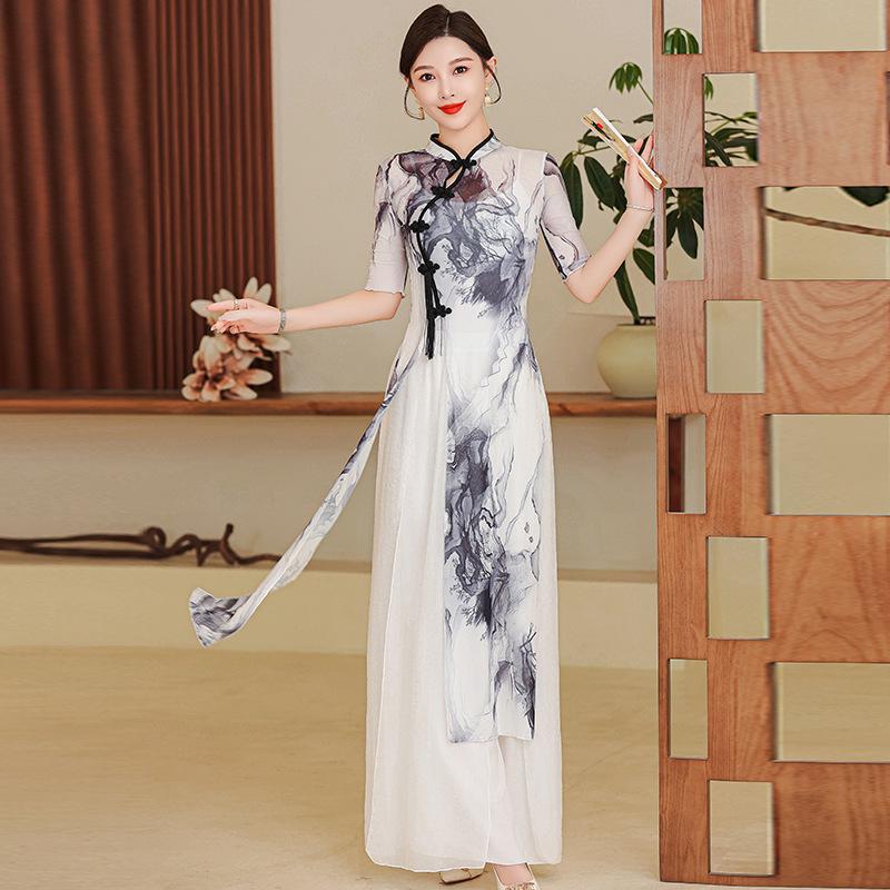 Enhanced Chinese Cheongsam Dress: Slim Fit Classical Dance Costume for Stage Performance