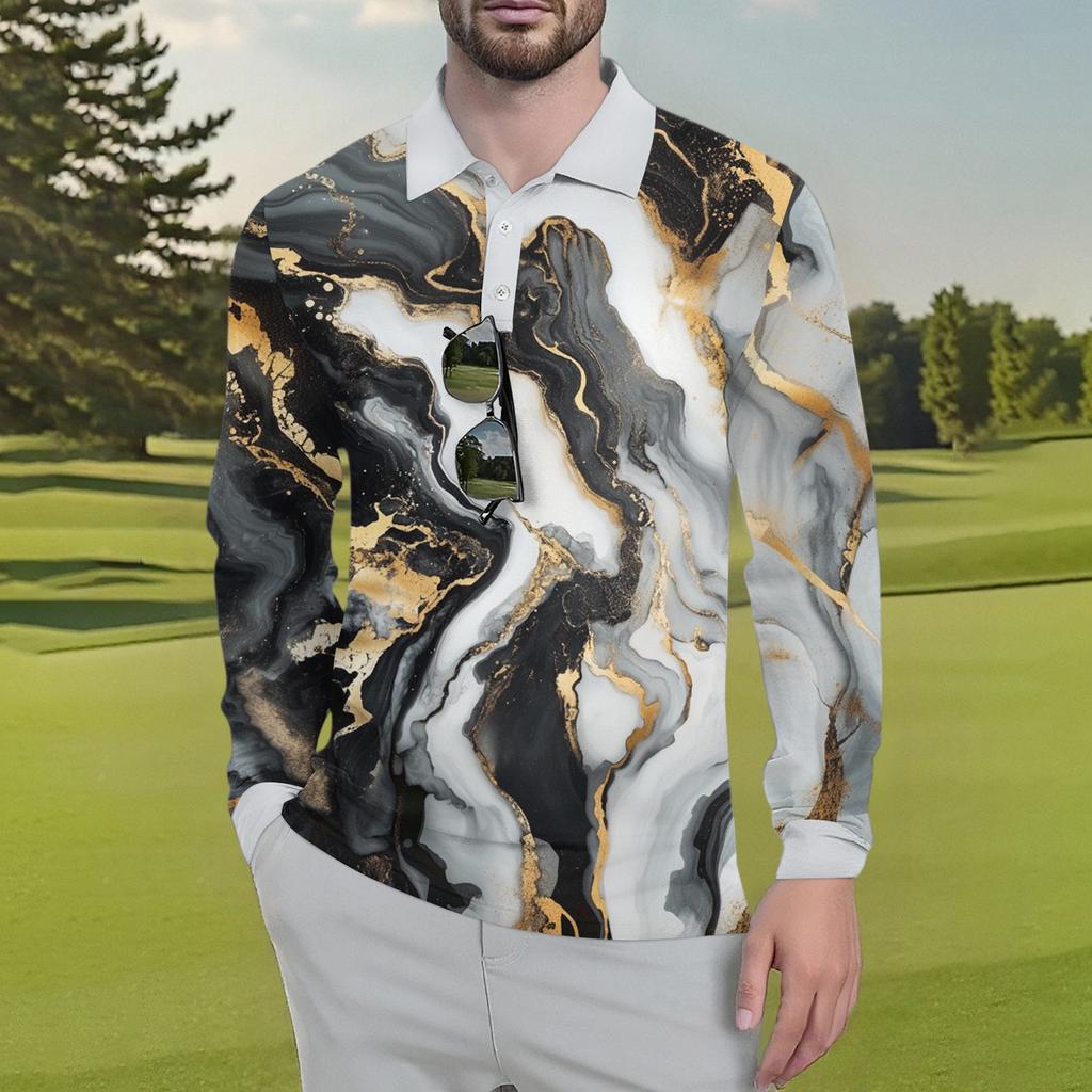 Men's Classic Golf Shirts Ice Silk Breathable Long Sleeve Performance Collar Shirts Lightweight Summer Casual Quick Dry Tee