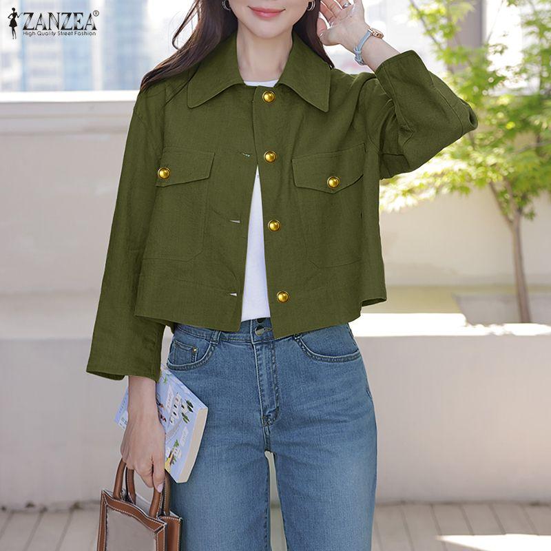 ZANZEA Women Casual Turn Down Collar Loose Long Sleeve Blouse
