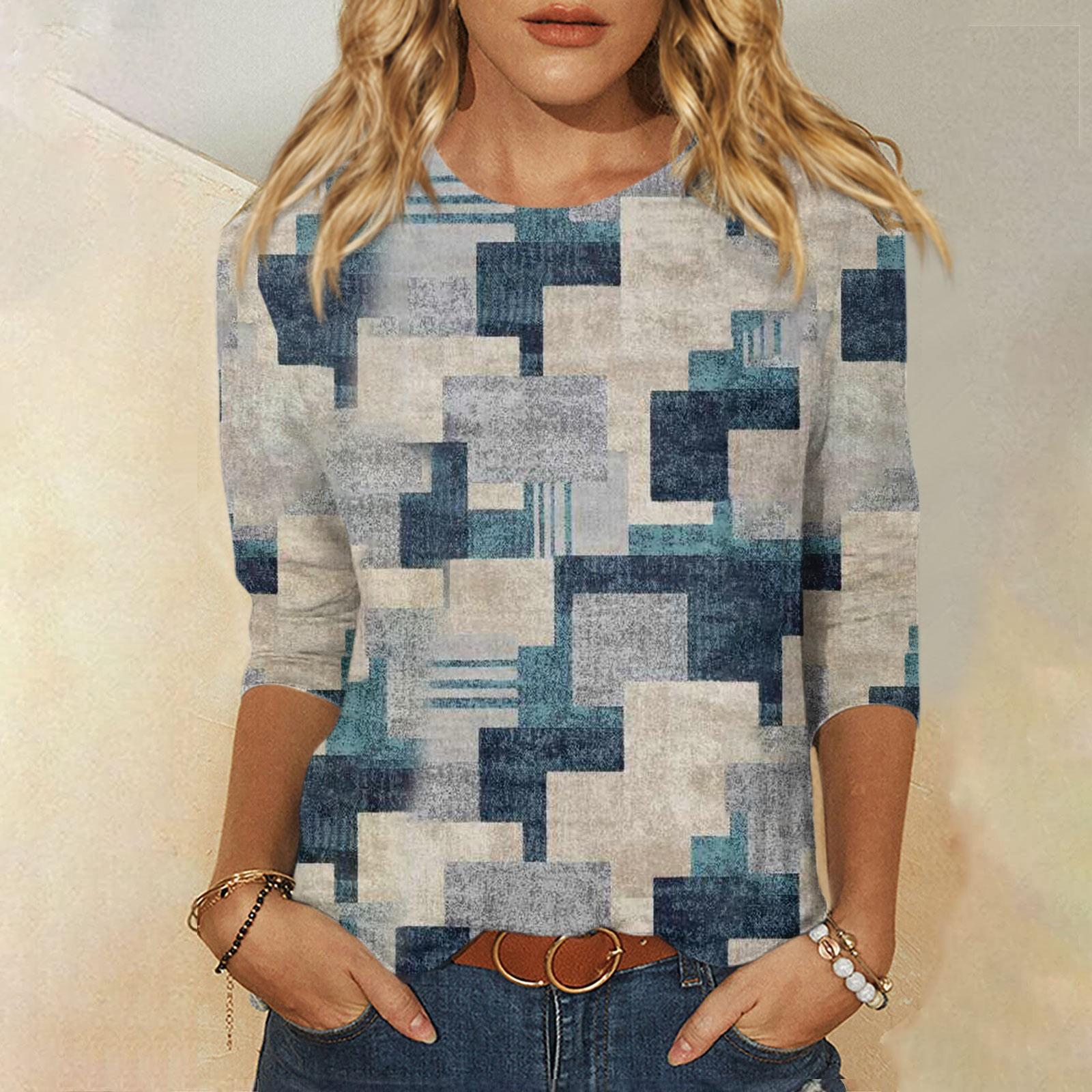 

Женская модная повседневная свободная футболка с круглым вырезом и рукавами 3/4 с принтом, женский топ XL