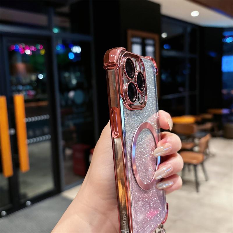 Coque de téléphone magnétique pour Redmi Note 14 14 Pro Plus 14S Luxe Bling Transparent Lanière bandoulière Antichoc Coques arrière Funda