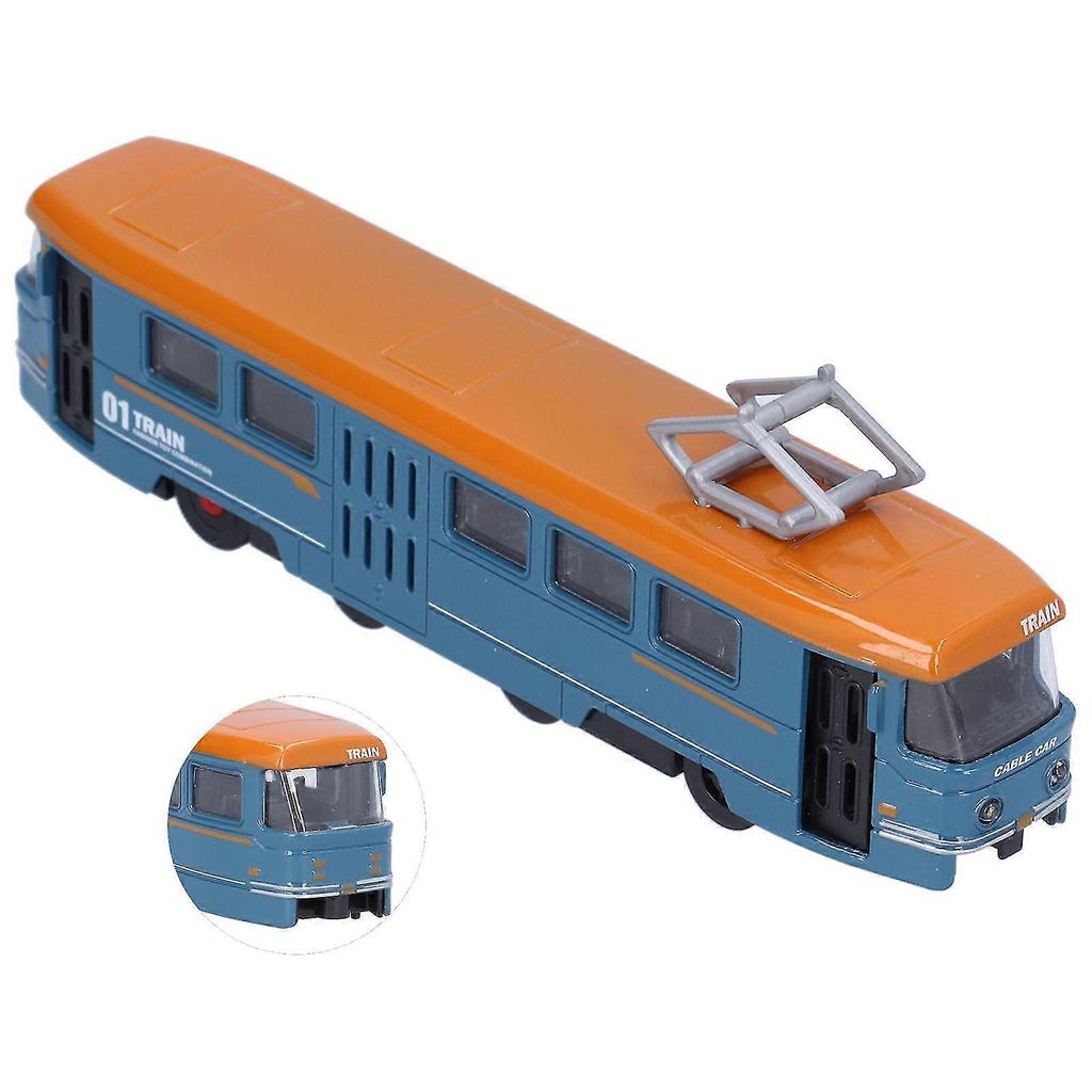 Blue Kids Alloy Trolley Bus Toy - Simulation Pull Back Model for Decoration and Birthday Gift