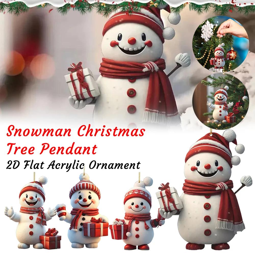 Snowman Christmas Tree Pendant Cartoon Snowman Pendants with Lanyard Mini Christmas Decor Decorative for Window Fireplace