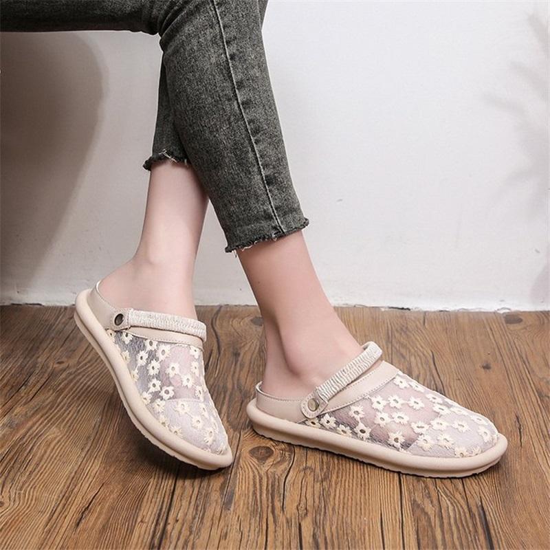 Summer Two Way Open Toe Lace Breathable Soft Flat Shoes Casual Versatile Hollow Design Comfort Sandals