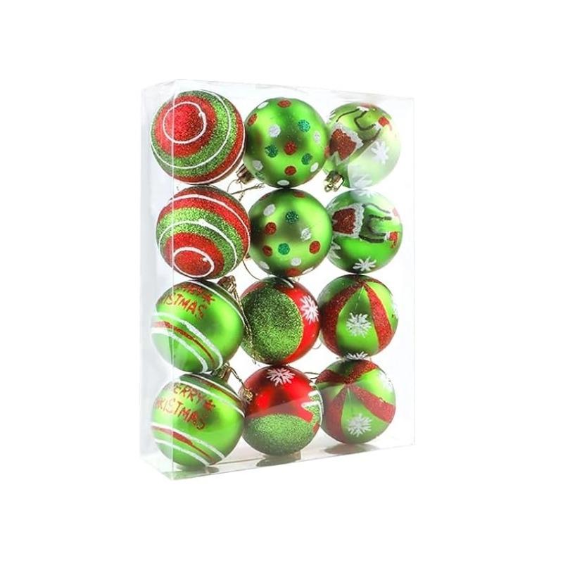 Christmas Tree Ornaments 12 pcs, 6 cm Santa Claus Baubles, Plastic Christmas Hanging Decorations, Festive Holiday Ball Set