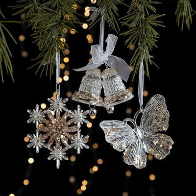 Neue Kristall Schneeflocke & Glocke Weihnachtsbaumschmuck