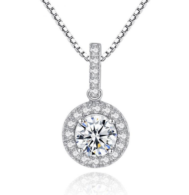 Platinum-Plated Women'S Necklace Imitation Mozzarella Diamond Carat Luxury Round Colored Gemstone Pendant