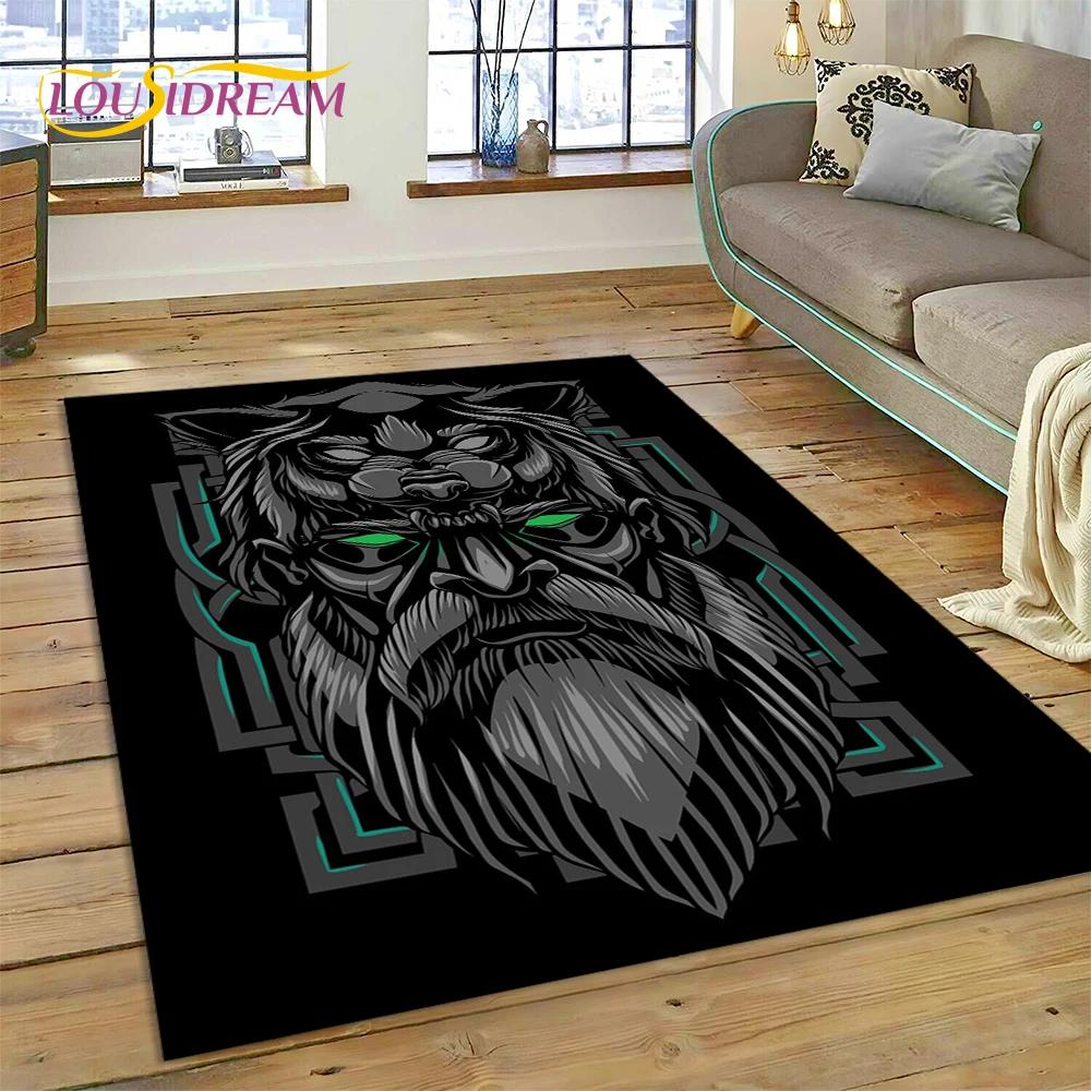 Viking Severská Mytologie Odin Valhalla Symboly Koberec Kobereček pro Domov Obývací Pokoj Ložnice Pohovka Rohožka Dekor, dětská Protiskluzová Podložka na Podlahu