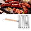 Silver Sausage Roller Rack Detachable Wooden Handle BBQ Grill Rack Hot Dog Griller  Outdoor BBQ
