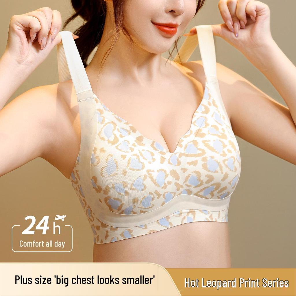 Sexy Leopard Print Push-Up Lingerie for Bust Enhancement, Seamless Thin Style, Side Support, Anti-Sagging, Plus Size Available.