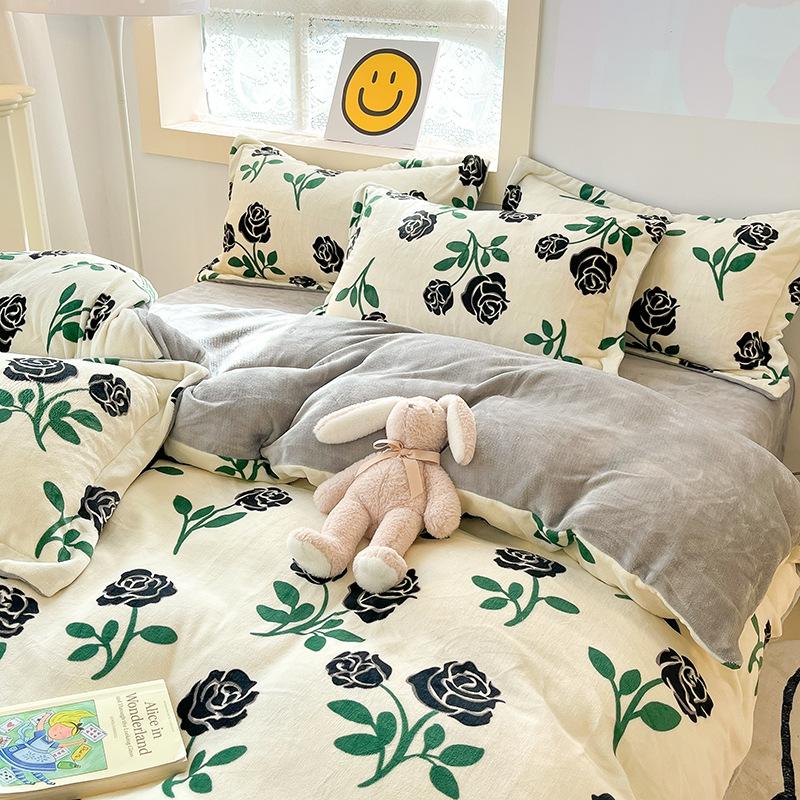 Four Piece Thick Coral Velvet Quilt Cover For Winter Milk Velvet Bed