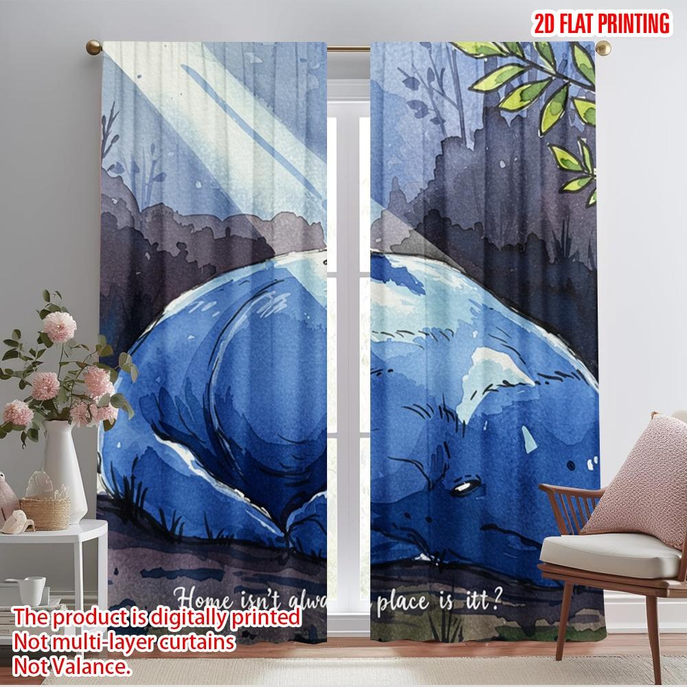 

2pcs 2D flat printing Scene Curtains Dreamy Blue Horse Comforting Person Polyester Without Electricity Festive Curtains Perfect 52.50×116.00 CM 2pcs